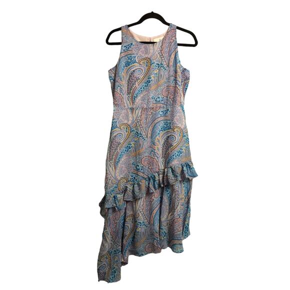 Sam Edelman Asymmetrical Paisley Ruffle Midi Dress 8 New - Picture 2 of 14